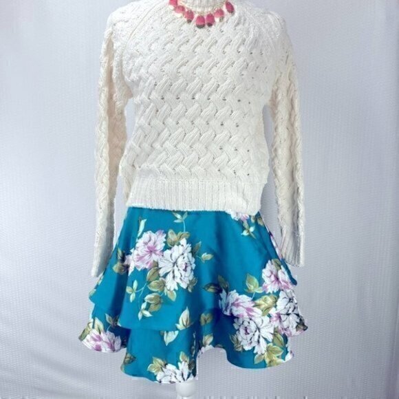 City Studio Skater Skirt Womens Size 4 (Junior 5) Blue Floral Tulle Lined Mini - Picture 2 of 10